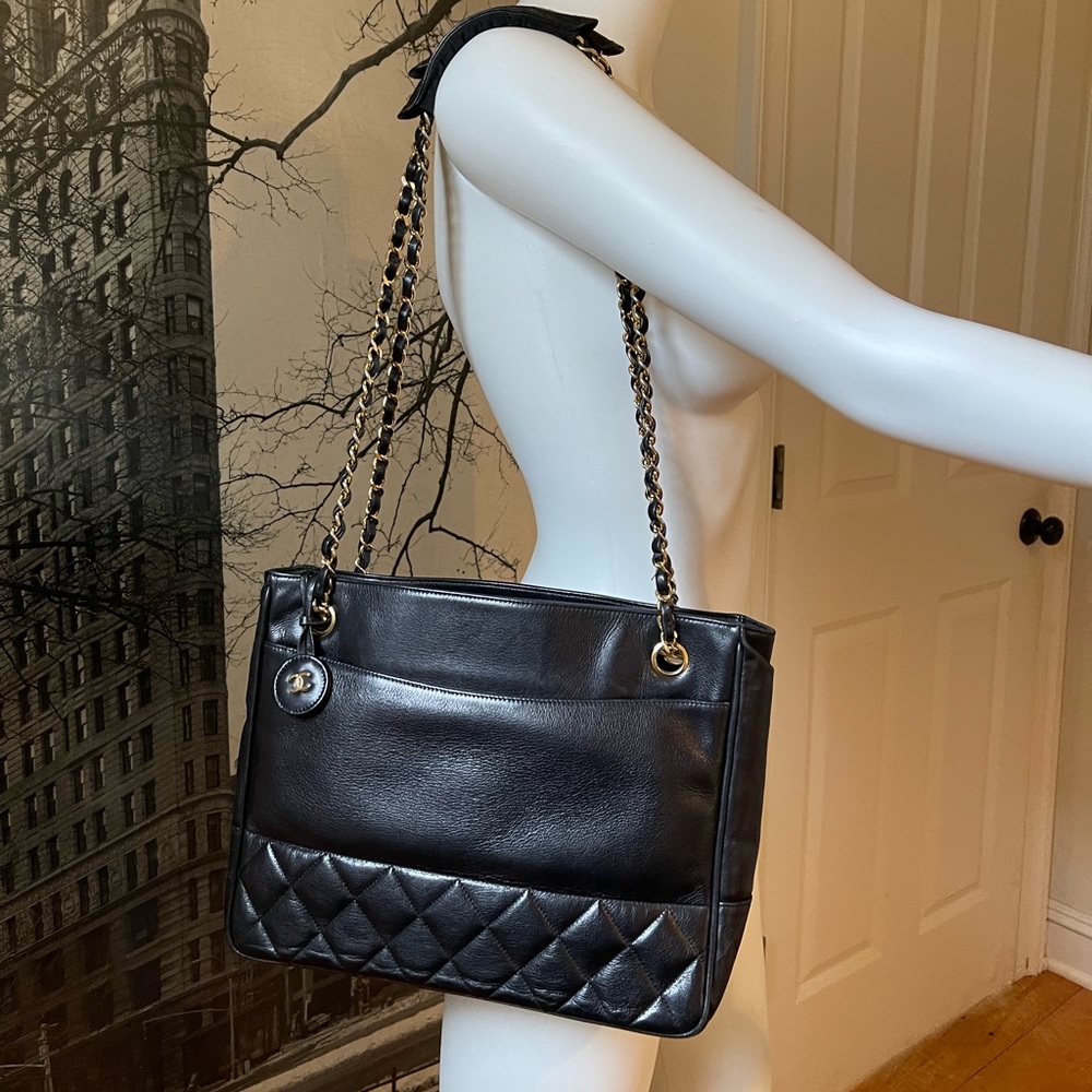 Price is FIRM: CHANEL Classic Black Leather/Gold Chain Shopping Tote